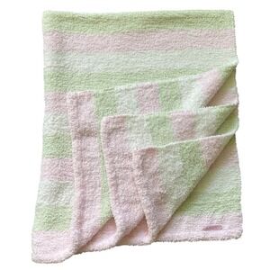 Carters Pink White Green‎ Stripe Baby Blanket Chenille Security Lovey 30 x 40"